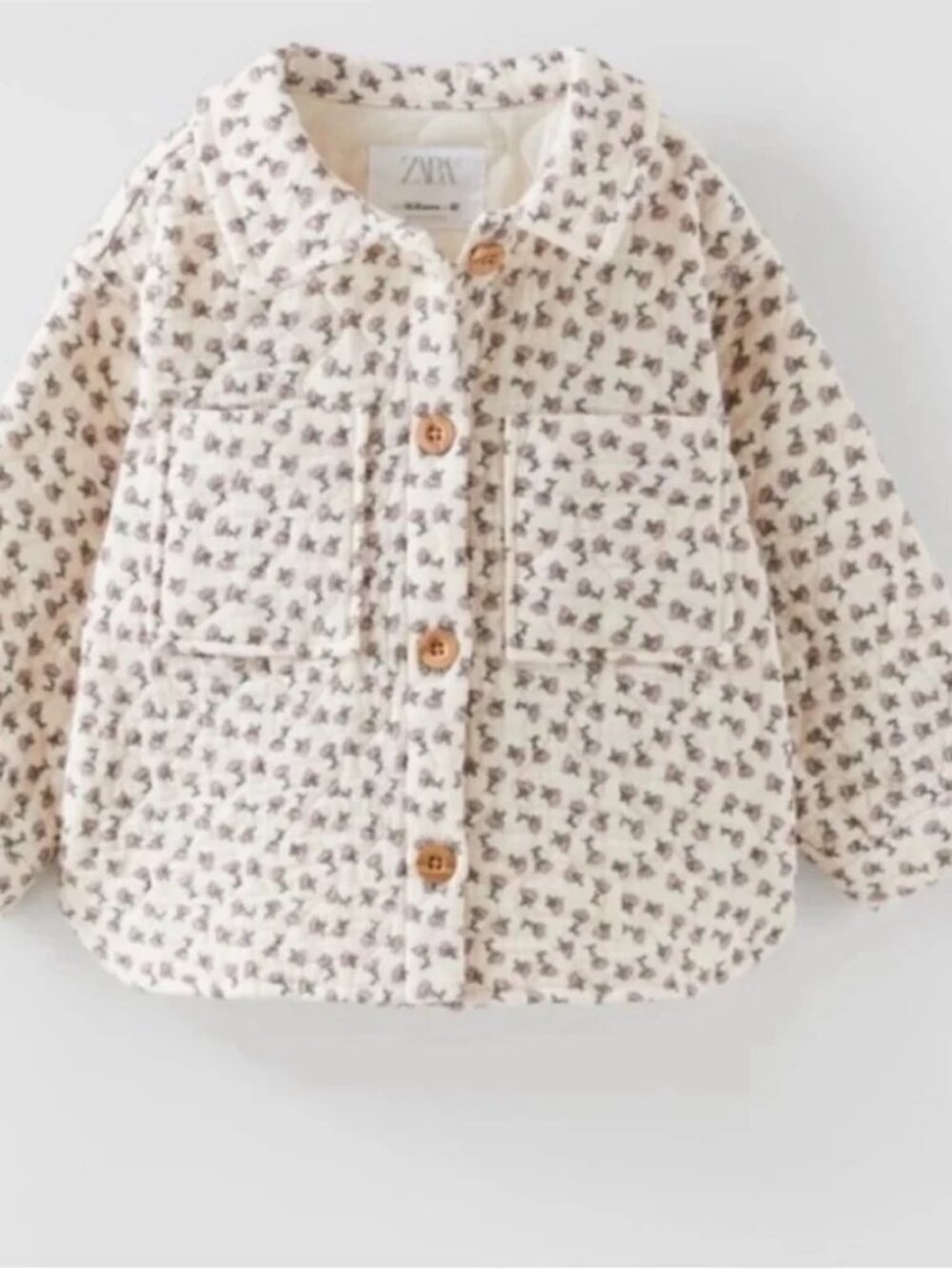 Zara Kids Cream Quilted Jacket with Purple Floral Print Size 4-5 Years